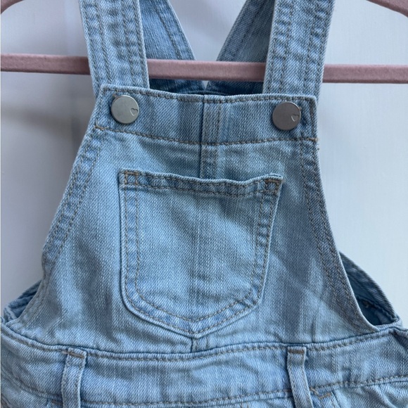 NWOT Children’s Place 9-12M Blue Jean Overalls Girls with Floral Frills - Picture 4 of 6